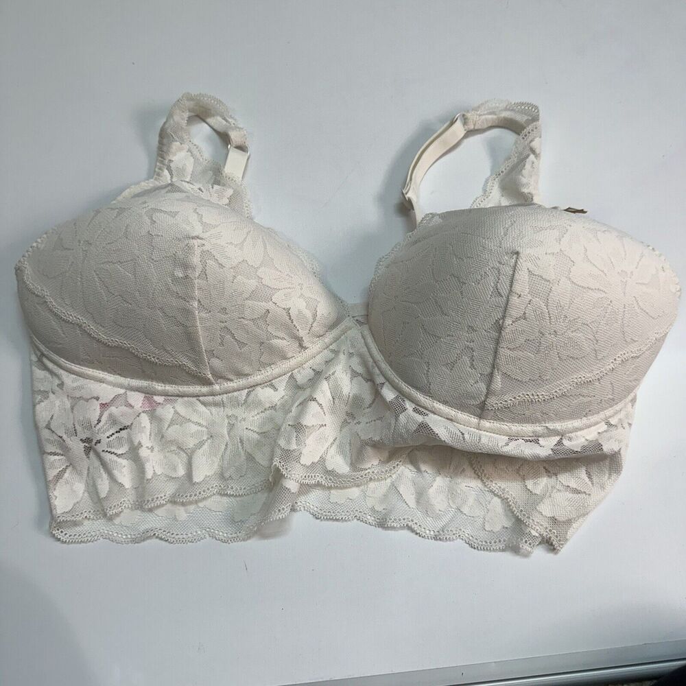 Victoria's Secret Pink White Lace Pull On Lightly Lined Underwire Bra Size XXL